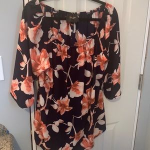 Navy and coral floral blouse!!